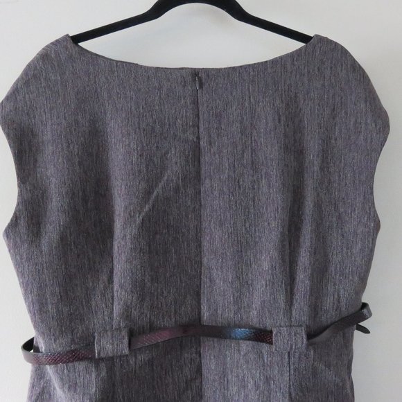 Connected Apparel Belted Sheath Dress | Plum Tweed - Picture 10 of 11